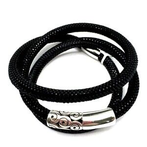 Brighton Woodstock Black Sparkle Triple Bracelet 23in NWT + London Groove Bead